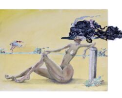 It’s our strong will to emerge. Spooky, overbearing, good too. Like many animals, we exhibit glorious signs of beauty and strength, great masks to cover our nakedness.
Waiting for the right opportunities like a mantis.<br>
2016
Oil, watercolour, acrylics on canvas 80 x 40 cm