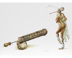 It was too small to build a hallmark and the world was too dangerous for her. She started dreaming and turned certain threats into amenity.<br>
2017
Watercolour, acrylics, wax 70 x 50 cm