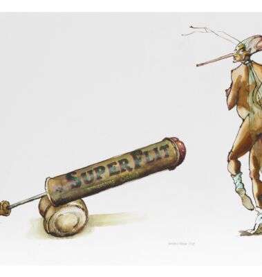 Era troppo piccola per costruirsi un segno distintivo e il mondo troppo pericoloso per lei.
Si mise a sognare e trasformò certe minacce in amenità.<br>
2017
Acquerello, acrilici, cere 70 x 50 cm