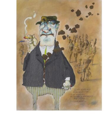 Gli era costato molto passare davanti a tutti.
Si girò a guardarli per mangiarsi la soddisfazione della vittoria. Se n’erano andati.<br>
2018 Carboncino, acquerello, acrilici, gessi 50 x 70 cm