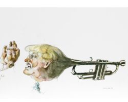 If I deprived him of the disquieting gesture of the hand, the noisy autarchy of the subject would be affected by losses of the trombone effect, where this voice covers the one of others.<br>
2016
Watercolour, acrylics 80 x 50 cm