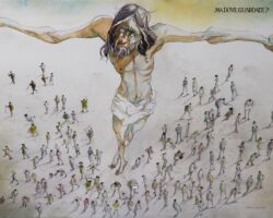 What consumed him was their myopia. The sign was there to see, but everyone was looking the other way. He was not looking for people’s ascension, but only for them to realize that the signal was there within everyone’s reach. It was enough to take a look up.<br>
2019 Watercolours, acrylics 130x70 cm